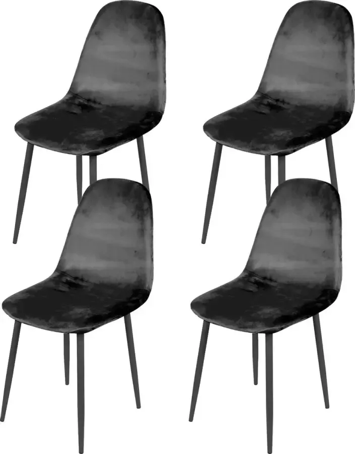 Gebor Set van 4 eetkamerstoelen fluweel – Model Inoui Modern Ontworpen Stoel – Zwart Velvet – Design – Fluweel Zwart