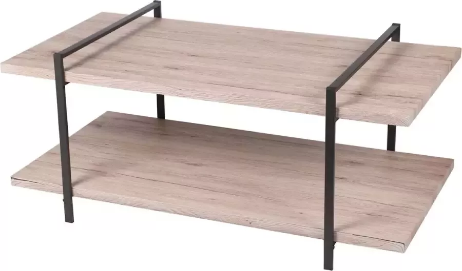 Gebor Tv-tafel – Tv-meubel – Mediameubel – Veel Ruimte – 2 Verdiepingen – Industrieel – Staal – Zwart – Naturel – 120x63x55cm