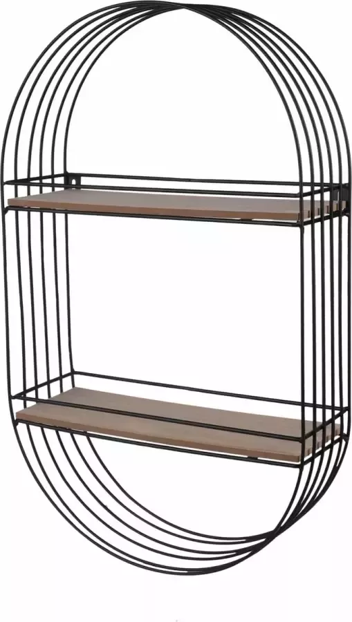 Gebor Wandrek Wandkast Ovaal Hout Metaal Zwart 2 Planken Industriële look