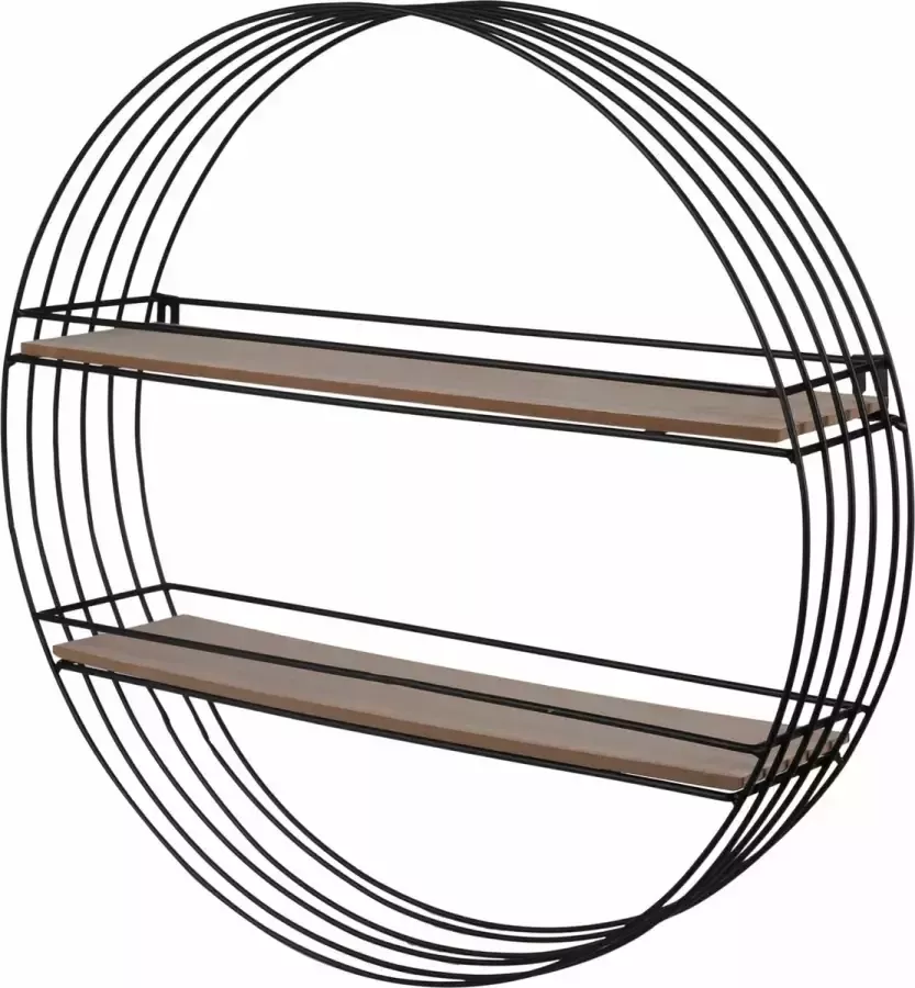 Gebor Wandrek Wandkast Rond Hout Metaal Zwart 2 Planken Industriële look