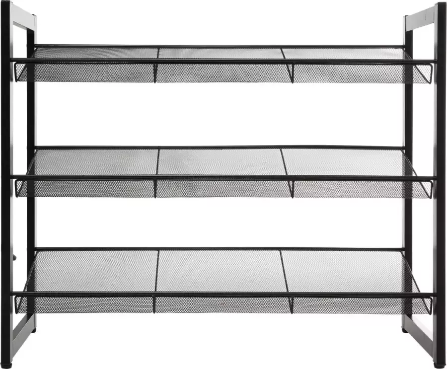 Gebor Zwart Metalen Schoenenrek voor 9paar – 3etages – Schoenen Opbergen – Voor in de Hal – Strak Design – Metaal 62x73x30cm – Opbergen – Organizer – Schoenen – Schuin opbergen