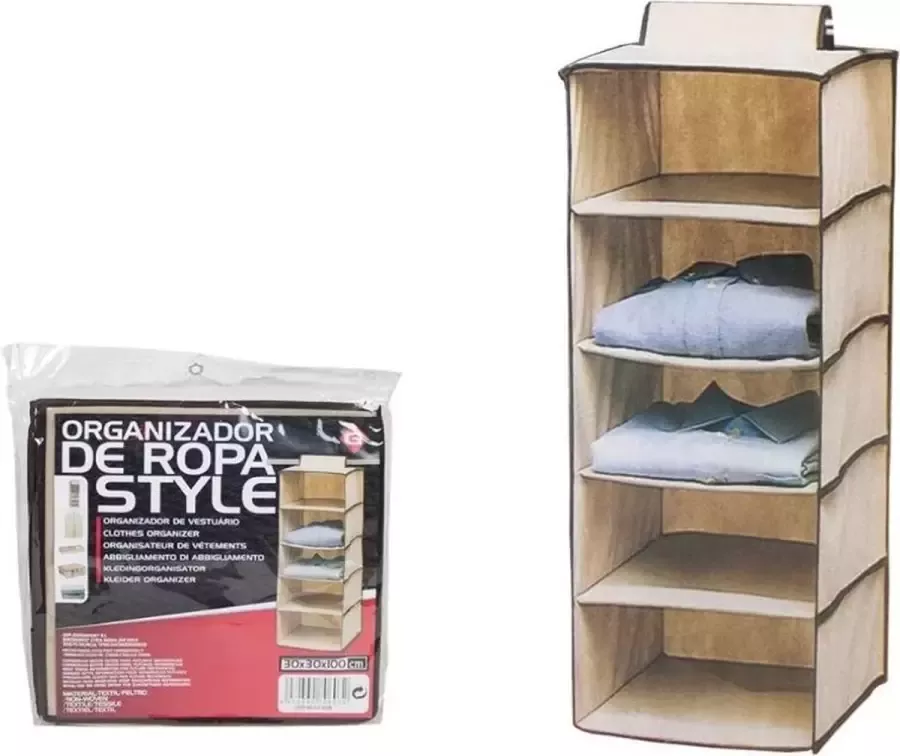 GeBoWeb Kast organizer hangende opberger stof beige met 5 brede vakken