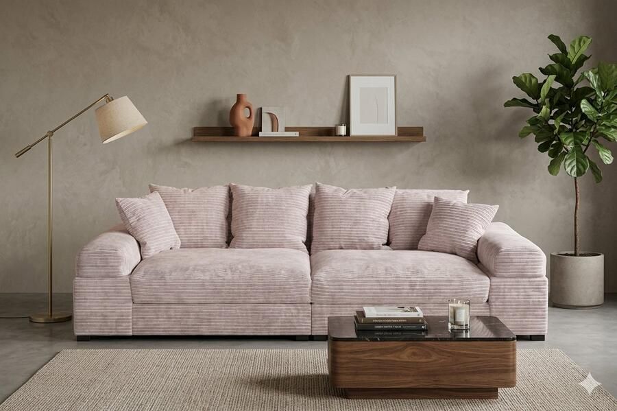 Geen merk Big Sofa Bankstel zitbank Fatguy Pink Roze Corduroy Ribstof Brede sofa bigsofa zetel Hoekbanken en hoeksalon bij zetelsenbedden - Foto 2