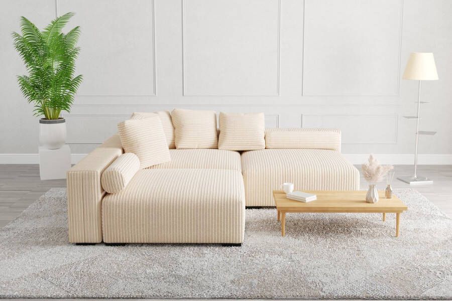 Geen merk Bigsofa Lazy xxl ultradiepe chillsofa corduroy ribstof Beige volledig modulair Big sofa Creëer een Hoekbank naar wens