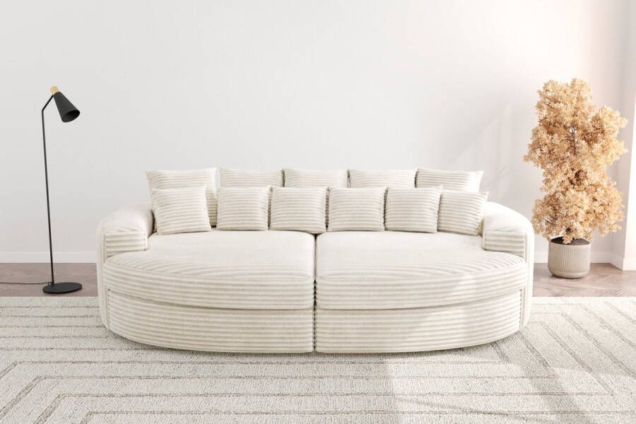 Geen merk Bigsofa Zitbank Romantico Cosy Beige Bank Chillsofa XXl in Extra dik Corduroy Ribstof Zetelsenbedden Zitbanken Hoekbanken en Hoeksalons Big sofa