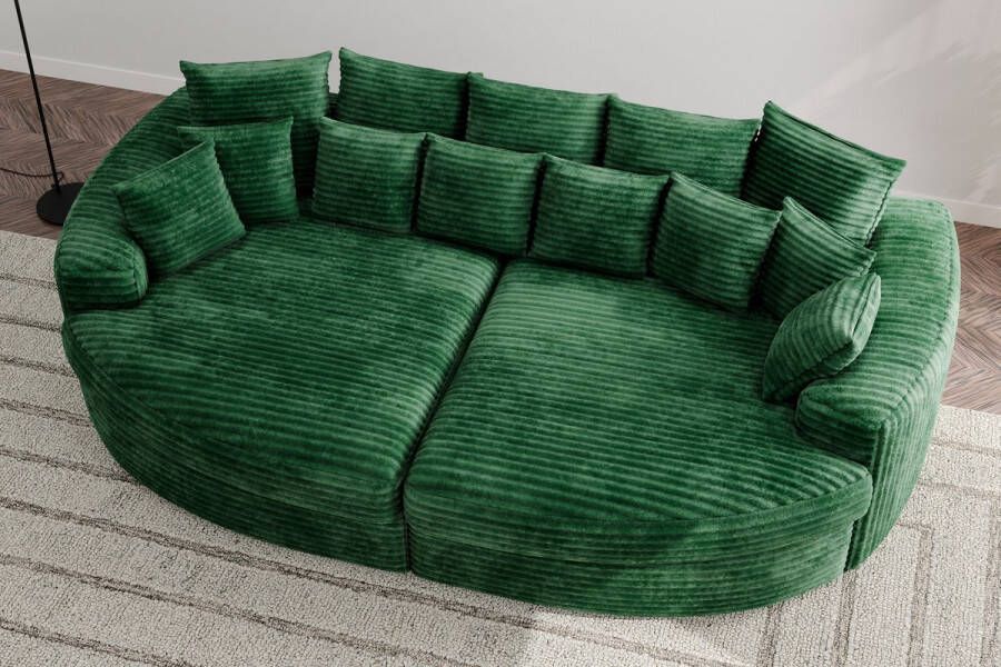 Geen merk Bigsofa Zitbank Romantico Cosy Green Bank zetel Chillsofa XXl in Extra dik Corduroy Ribstof Zetelsenbedden Zitbanken Hoekbanken en Hoeksalons Big sofa