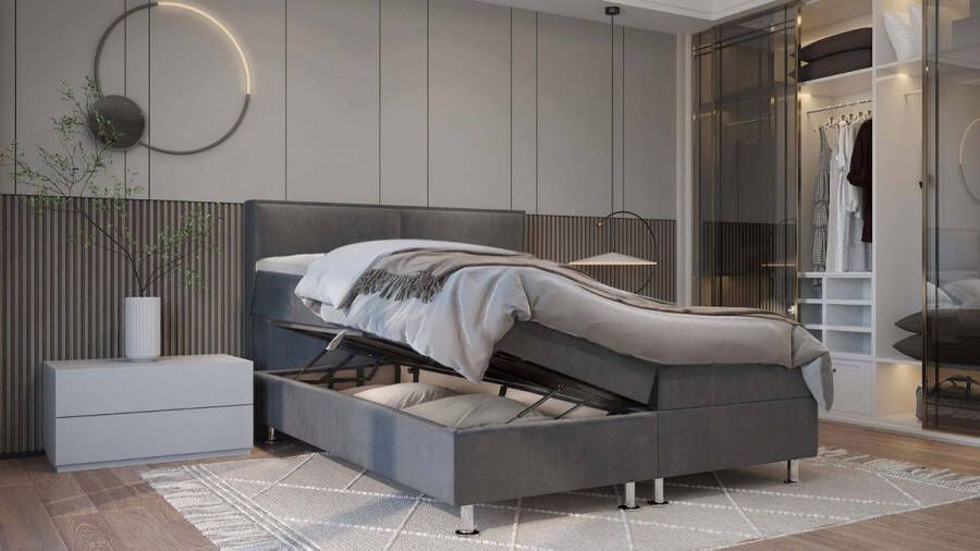 Geen merk Boxspring Alba velvet met opbergruimte 180x200 cm Complete boxspring bed met opbergruimte