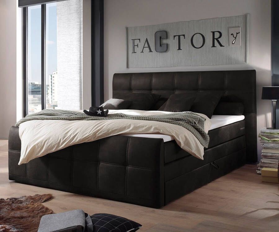 Geen merk Boxspring bed Belle compleet 140X200 met opbergruimte matras en topper inbegrepen zetelsenbedden zwart boxspring
