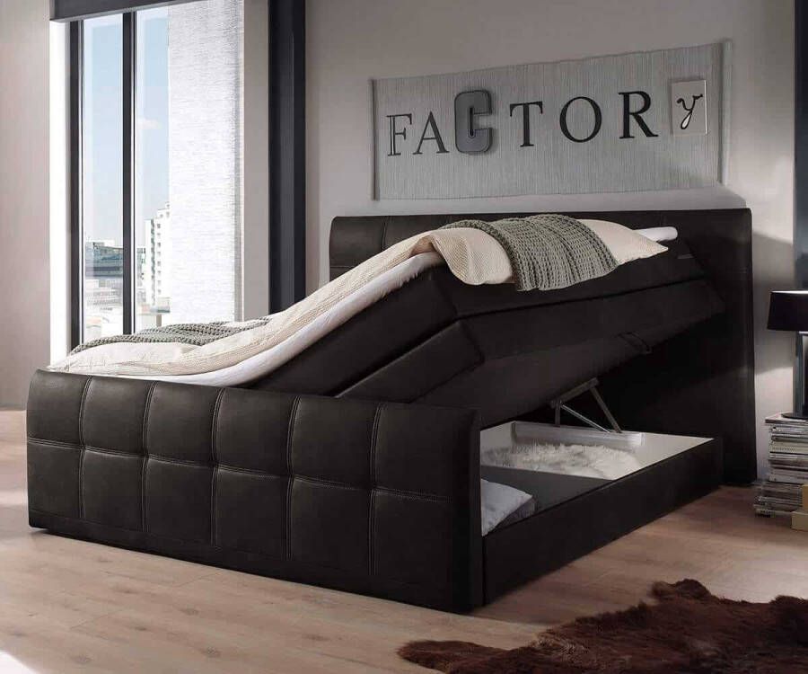 meubels Home Boxspring bed Belle compleet 160X200 met opbergruimte matras en topper inbegrepen zetelsenbedden zwart boxspring