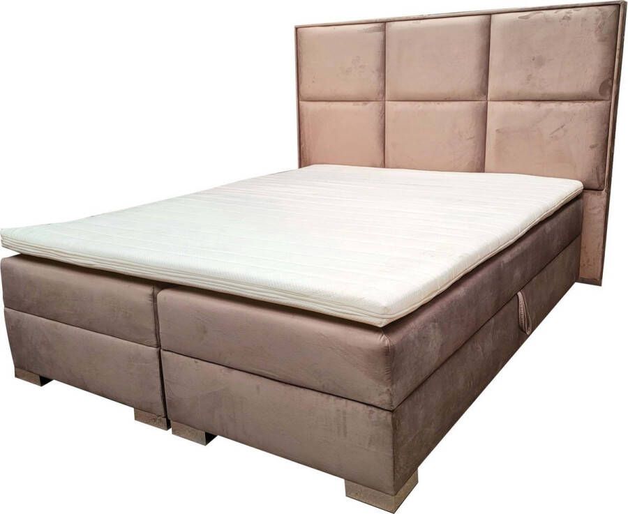 Geen merk Boxspring bed Grand 120x200 CM Velvet Beige compleet bed met opbergruimte Bed met opbergruimte compleet bed boxspring seatsandbeds