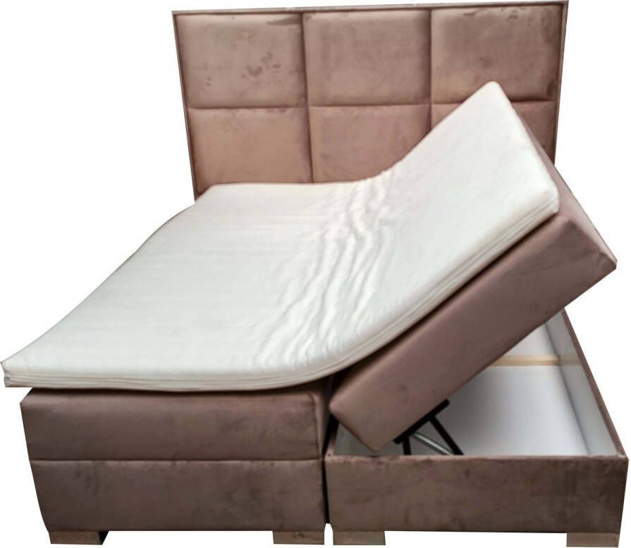 Zetelsenbedden.be Boxspring bed Grand 180x200 Velvet Beige compleet bed met opbergruimte seatsandbeds