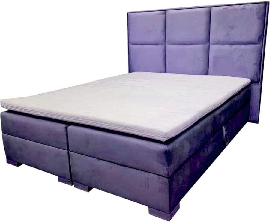 Geen merk boxspring bed grand- 90x200- eenpersoonsbed met opbergruimte- complete boxspring bed- vaste matras- topper 4cm inclusief- velvet antraciet