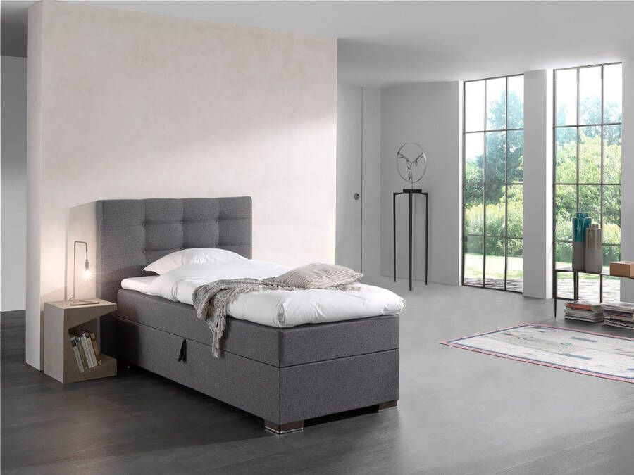 Zetelsenbedden.be BOXSPRING BED MALAGA GRIJS 90X200 CM COMPLEET BOXSPRING MET TOPPER seatsandbeds.be