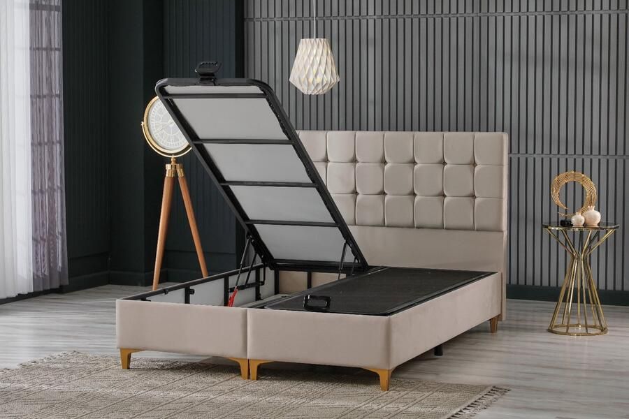 Geen merk boxspring ecce taupe- 120x200cm- zonder matras- met opbergruimte