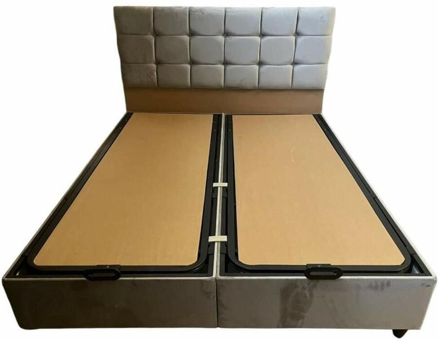Geen merk boxspring ecce- 90X200- grijs velvet- zonder matras- met opbergruimte