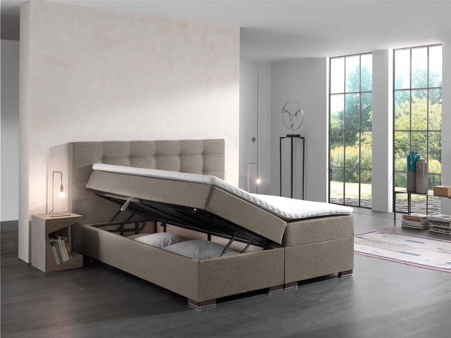 Seatsandbeds Boxspring Malaga taupe 180cm compleet bed met OPBERGRUIMTE zetels en bedden