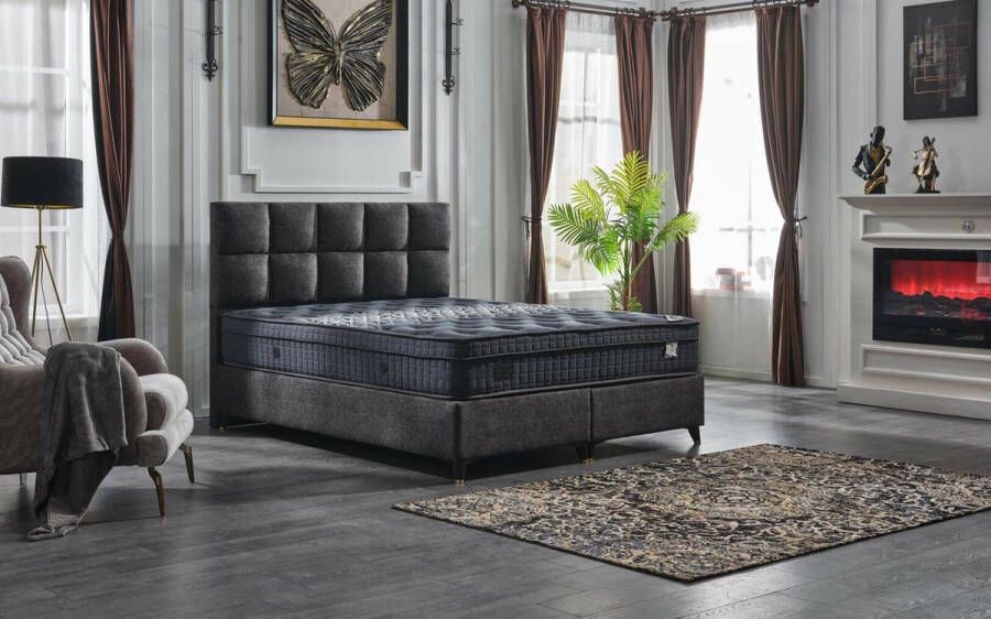 Geen merk boxspring olimpos- 160x200cm- zonder matras- met opbergruimte- donkergrijs velvet