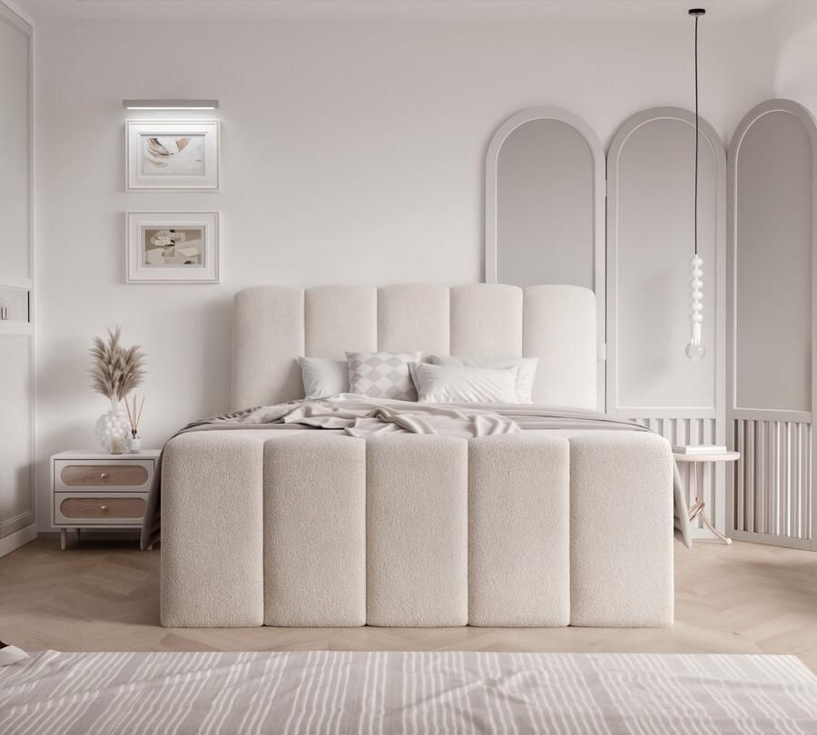 Geen merk boxspring peru- 160x200cm- taupe teddystof- met matras en opbergruimte met topper 4cm