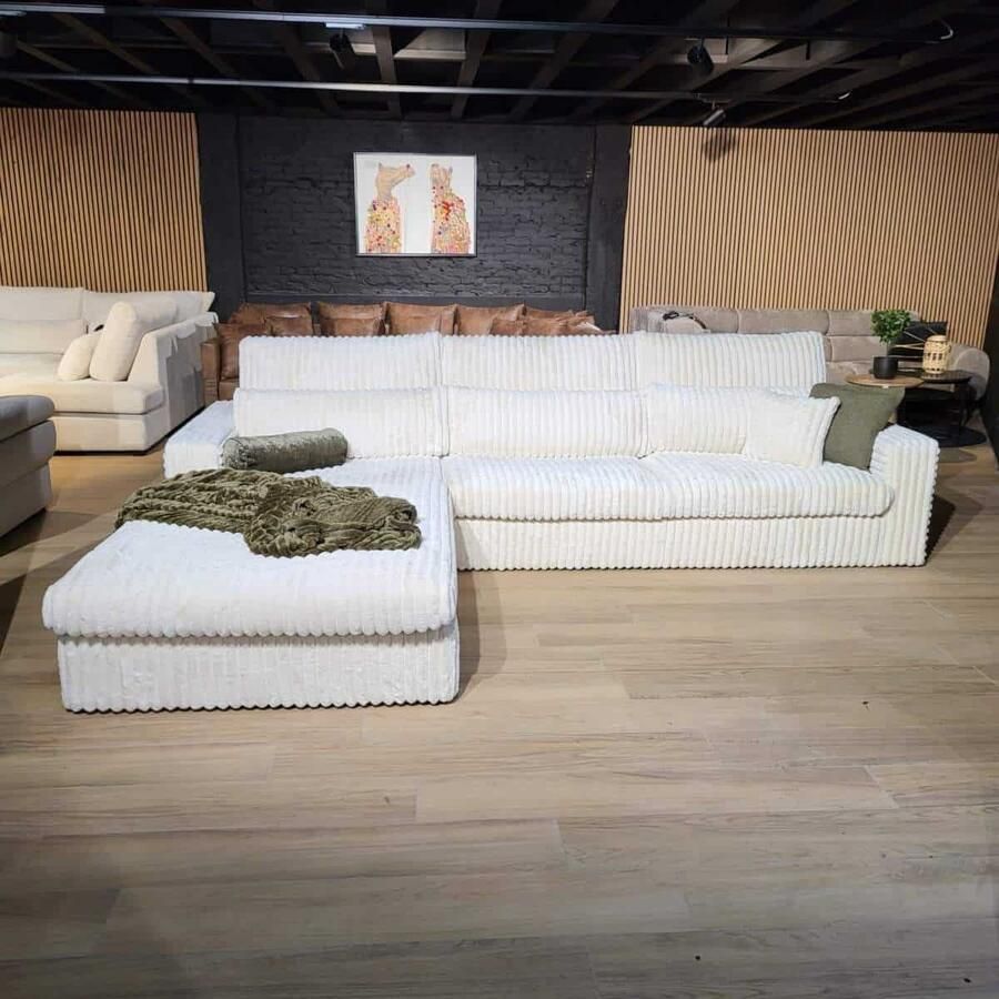 Geen merk. hoekbank anna- lounge links- openlounge- ribstof beige- hoeksalon left beige