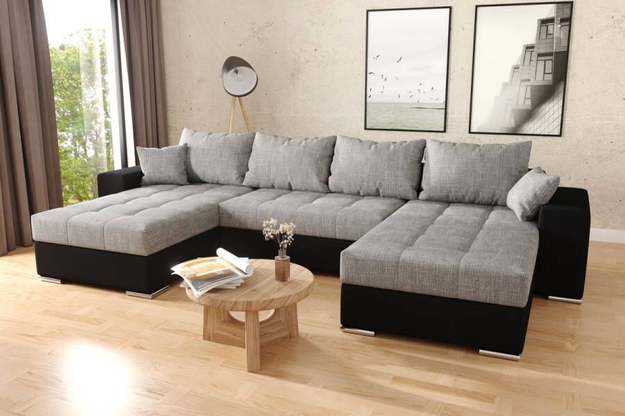 Zetelsenbedden.be Hoekbank Best Met Slaapfunctie en Opbergruimte zwart grijs Hoeksalon U vorm Hoekzetel wooneiland 'met bed en storage