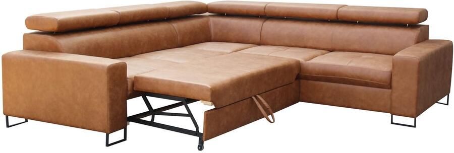 Geen merk. Hoekbank collage met bed cognac microvezelstof- met slaapfunctie hoeksalon met bed