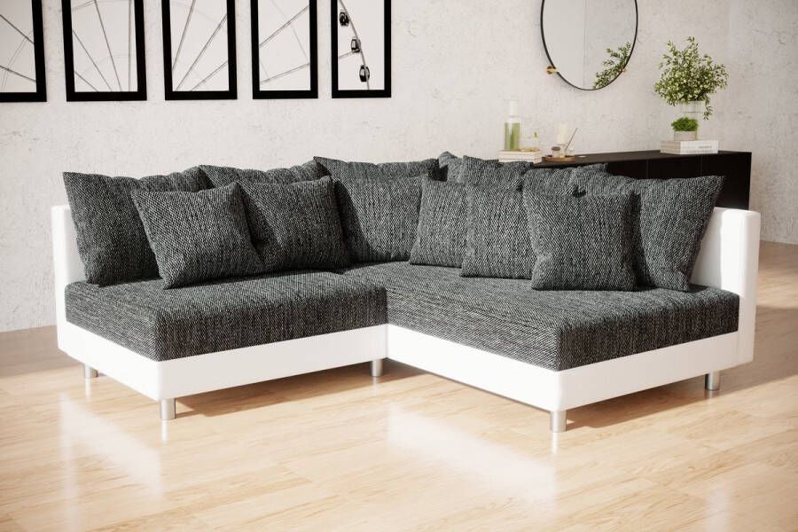 Zetelsenbedden.be Hoekbank hoekzetel Denver Mini Compact modern zitbank Wit pu + zwart structuurstof