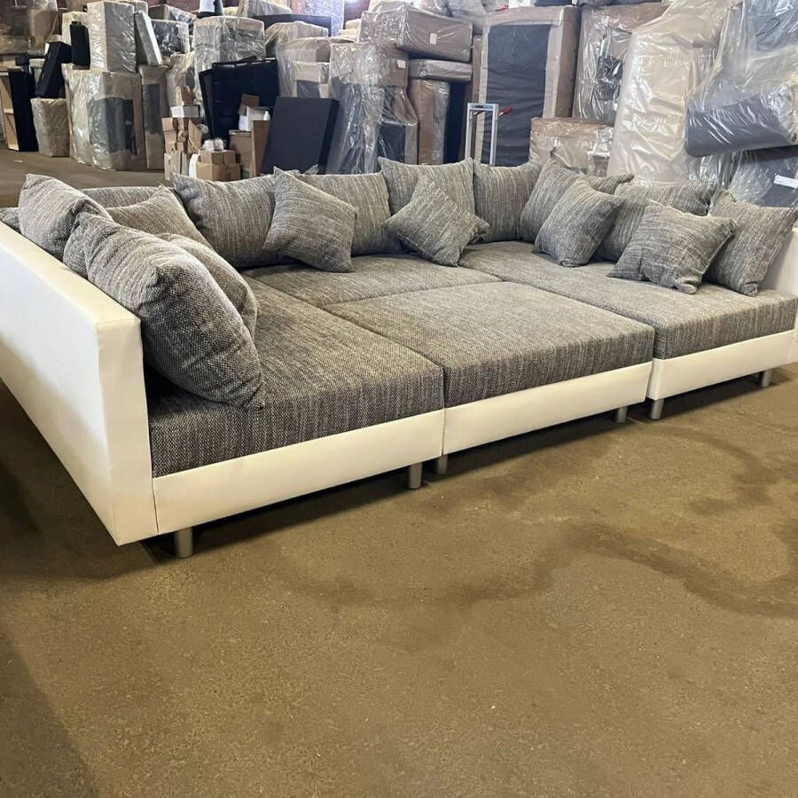 Geen merk Hoekbank Josua U Ribstof Corduroy Beige Hoeksalon met bed en opbergruimte Wooneiland zetel