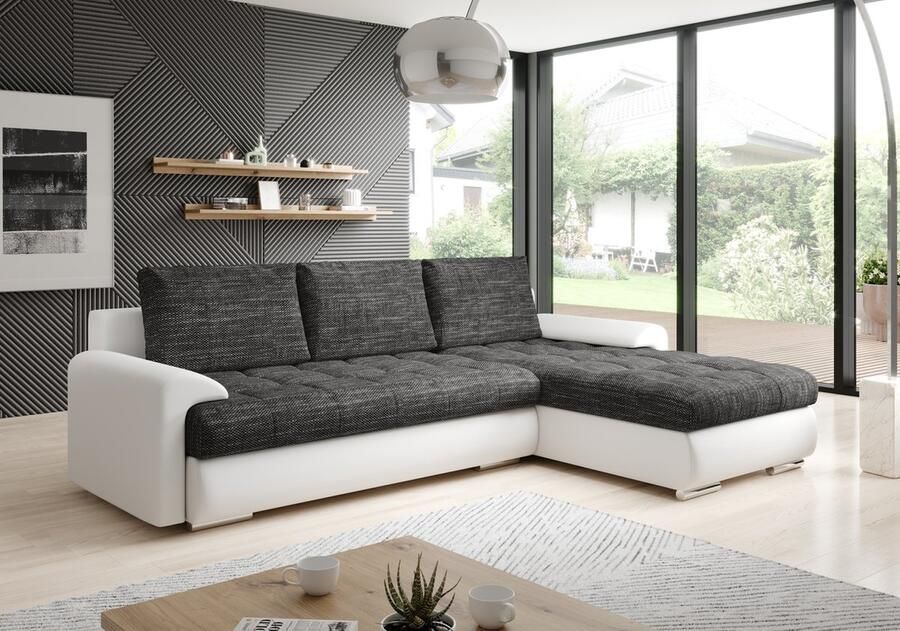 Geen merk Hoekbank Parkos Xl Donkergrijs hoekzetel zetelsenbedden zetel bank groot formaat inclusief 2x poef bankjes - Foto 2