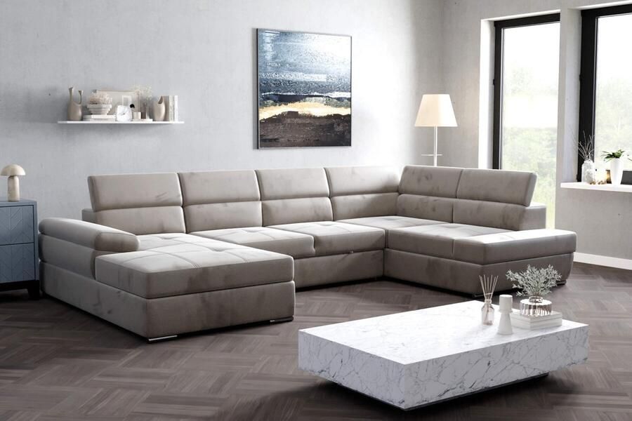 Geen merk. hoekbank lazaro- kleine lounge links- velvet beige- met bed en opbergruimte- hoekzetel met dubbele opberging