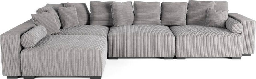 Geen merk Hoekbank Lazy Bigsofa Ultrasoft Chillsofa volledig modulair Hoeksalon Corduroy ribstof Donkergrijs