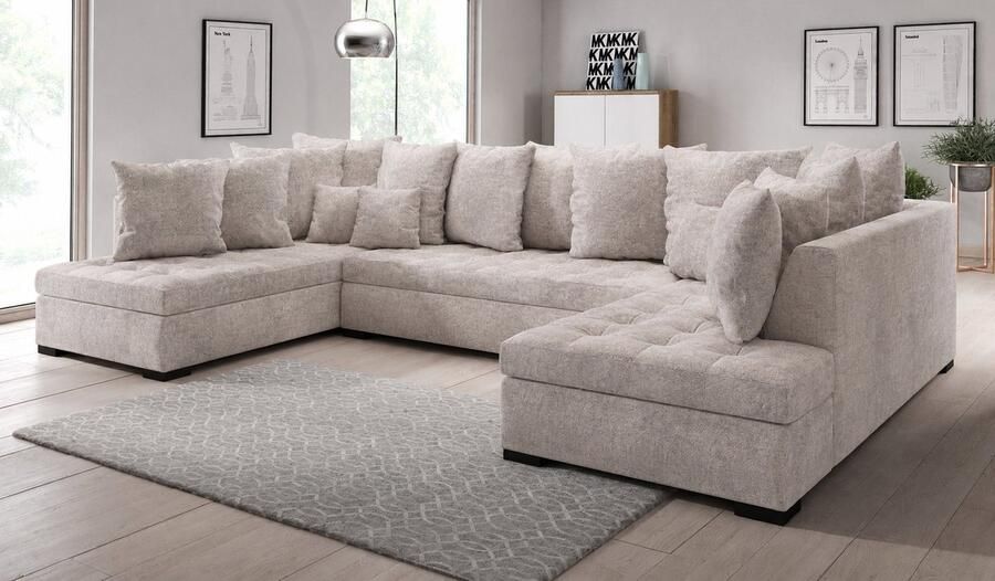 Zetelsenbedden.be Hoekbank Lisa U Beige Hoeksalon wooneiland Xl inclusief alle Kussens Landelijk knus hoekzetel - Foto 2