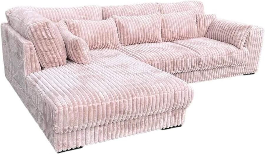 Geen merk hoekbank mana- lounge links- ultra dikke ribstof pink- hoeksalon pink