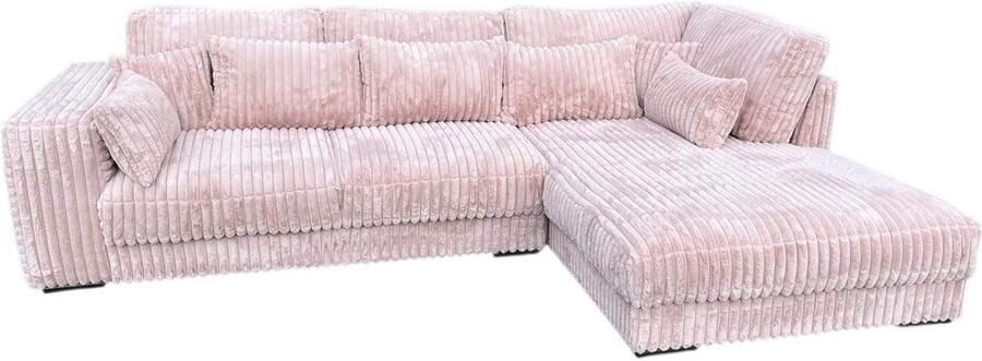 Geen merk. hoekbank mana- lounge rechts- ultra dikke ribstof pink- hoeksalon pink
