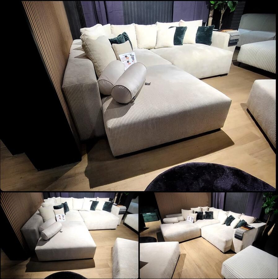 Geen merk Hoekbank of Bankstel Lazy Corduroy rib beige Modulair American Bigsofa Ultra soft en Ultra diep Hoeksalon of Zetel