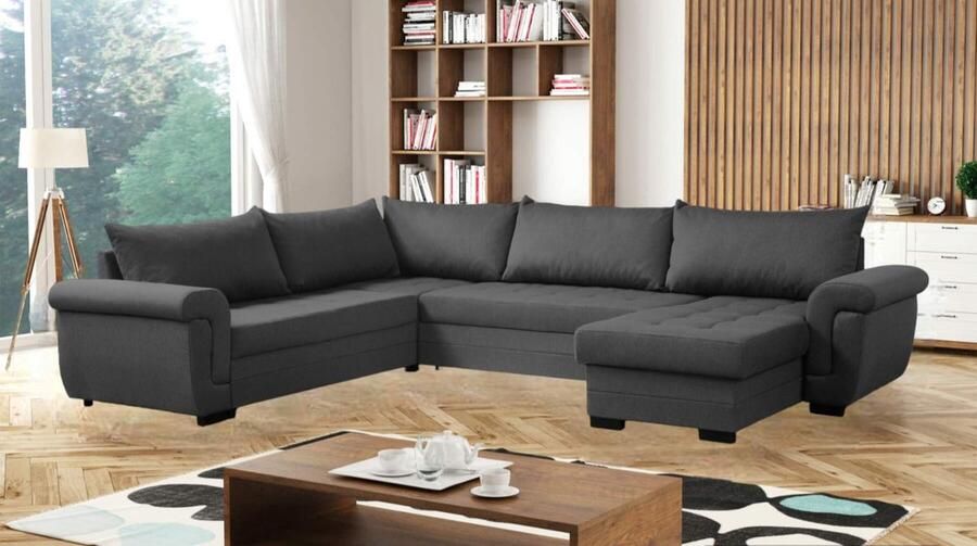 Geen merk Hoekbank Porto donkergrijs met bed en opbergruimte hoeksalon grote wooneiland universele lounge links of rechts - Foto 2