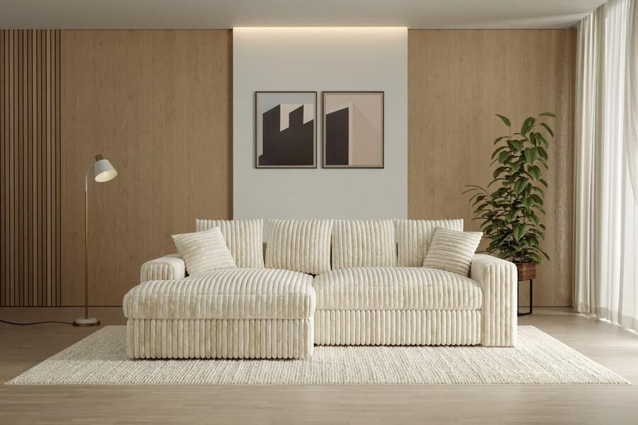 Geen merk Hoekbank Rivanna- ultra dikke ribstof- lounge Links- Beige- hoeksalon love Seat beig