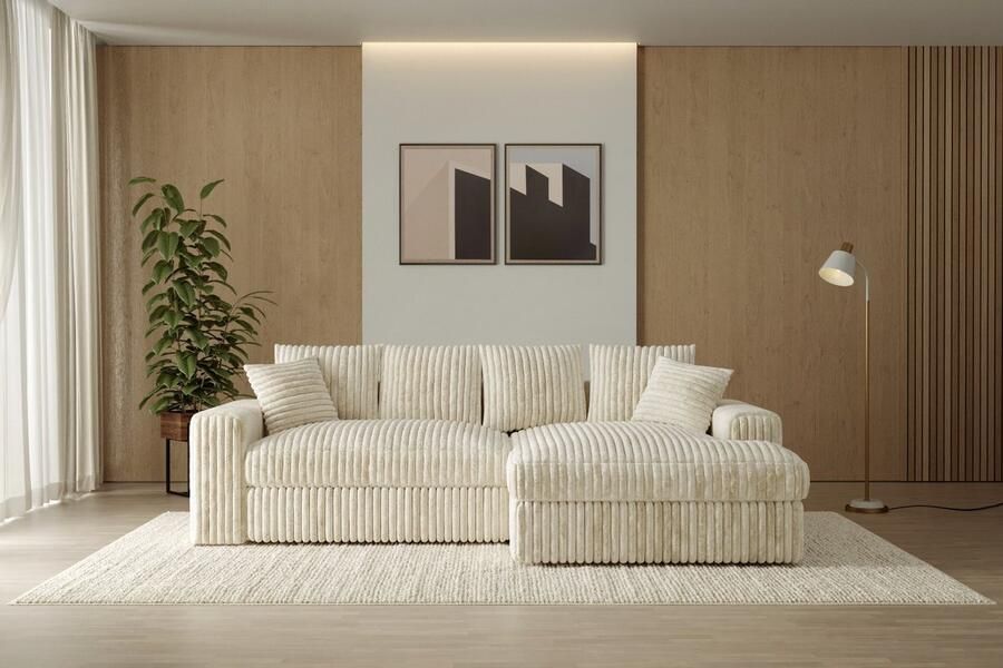 Geen merk. Hoekbank Rivanna- ultra dikke ribstof- lounge Rechts- Beige- hoeksalon love Seat beige