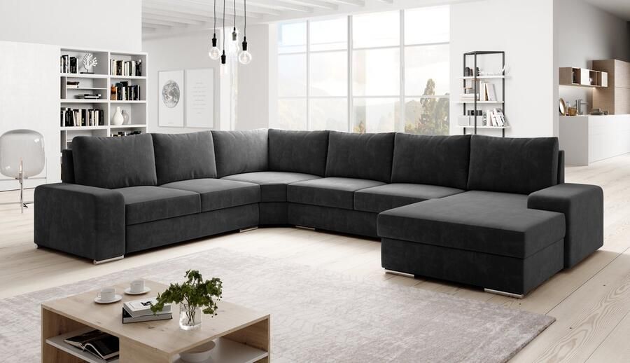 Zetelsenbedden.be Hoekbank U vorm Willy Hoeksalon microvezel pet proof Beige hoekzetel met bedfunctie en dubbele opbergruimte Wooneiland XL - Foto 2