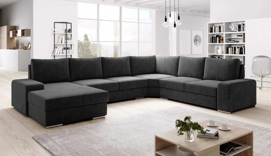 Geen merk hoekbank lorenza- ronde lounge ultra luxury links- waterafstonde stof donkergrijs- hoeksalon lounge links