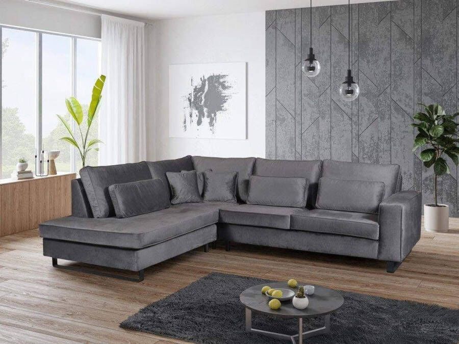 Geen merk Hoekbank Torino Velvet Donkergrijs Comfort hoeksalon Links opstelling Afneembare Hoezen Liquidatie aanbieding zetelsenbedden