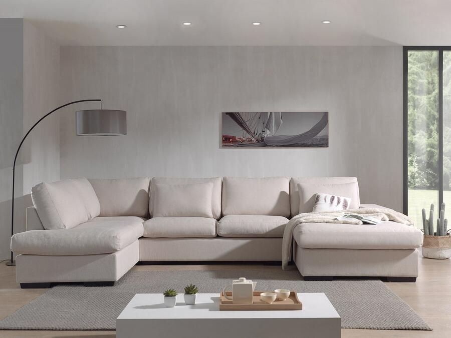 Geen merk Hoekbank wooneiland Santiago Beige Waterafstotend stof Luxueus Landelijk Hoeksalon Wooneiland afneembare hoezen