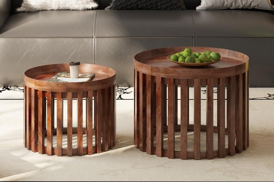 Geen merk. salontafel nolan- 2 delig set- rond mango hout bruin