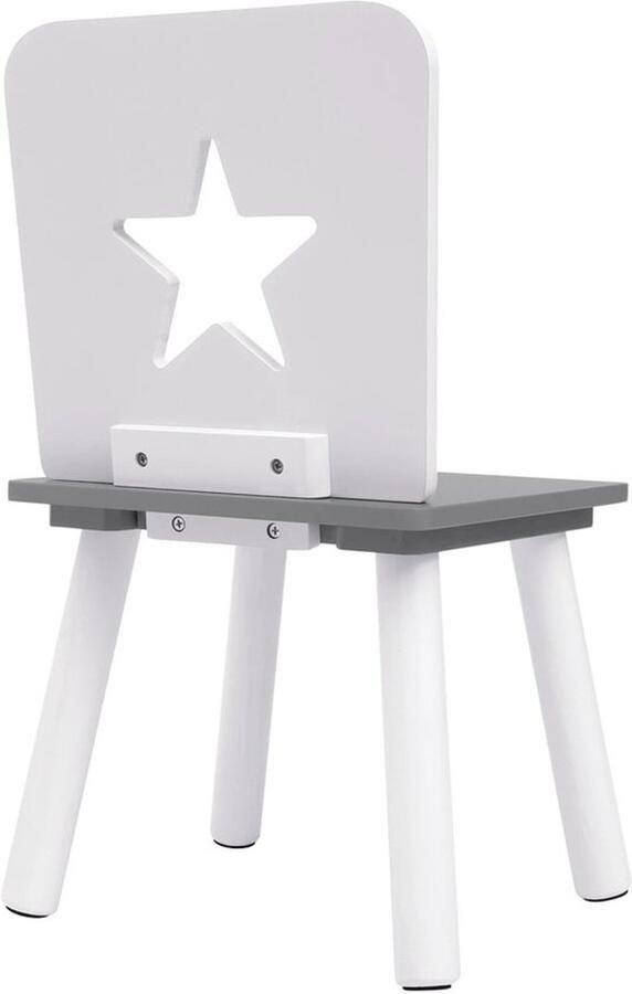 Geen merk geen probleem Bealive Kindertafel Inclusief 2 stoelen Speel set Rond Grijs Wit MDF Afgeronde hoeken Verzonken schroeven Afmetingen tafel: 59.5x46cm Afmetingen stoel: 28x28x 51 cm