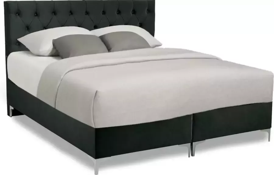 Geen merknaam SleepProfit Velvet Boxspring 140x200 Knopen Velvet Groen Pocketvering matras Bonellvering onderstel