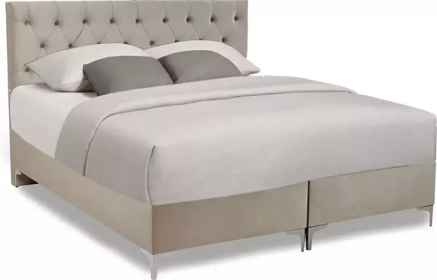 Geen merknaam SleepProfit Velvet Boxspring 140x220 Knopen Velvet Beige Pocketvering matras Bonellvering onderstel