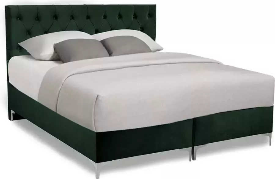 Geen merknaam SleepProfit Velvet Boxspring 140x220 Knopen Velvet Groen Pocketvering matras Bonellvering onderstel
