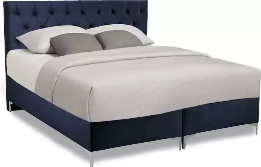 Geen merknaam SleepProfit Velvet Boxspring 180x210 Knopen Velvet Blauw Pocketvering matras Bonellvering onderstel