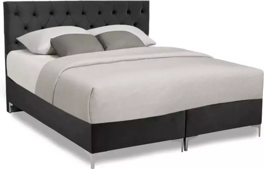 Geen merknaam SleepProfit Velvet Boxspring 180x220 Knopen Velvet Antraciet Pocketvering matras Bonellvering onderstel