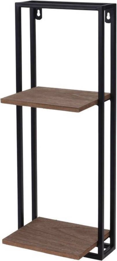 Geen merknaam Home & Styling Metalen Ophangrek met Houten Platen 53x20x15 cm Zwart Bruin