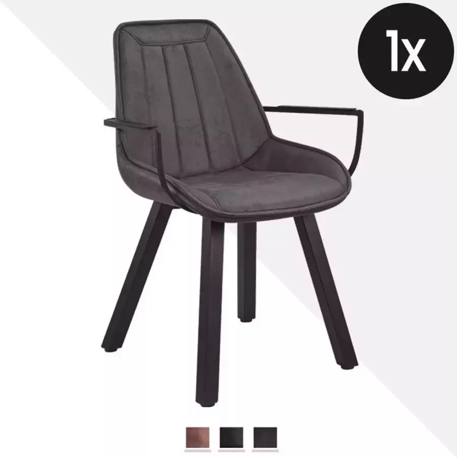 Geen specifiek merk Eetkamerstoel Bas Duke Lederlook Antraciet Armstoel